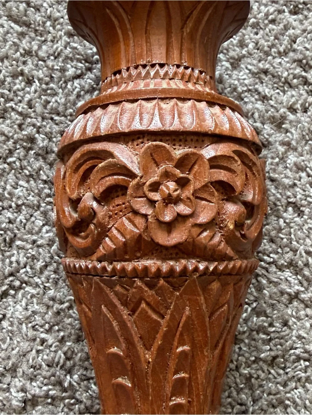 Vintage Hand Carved Wooden Vase Floral Decor 12”